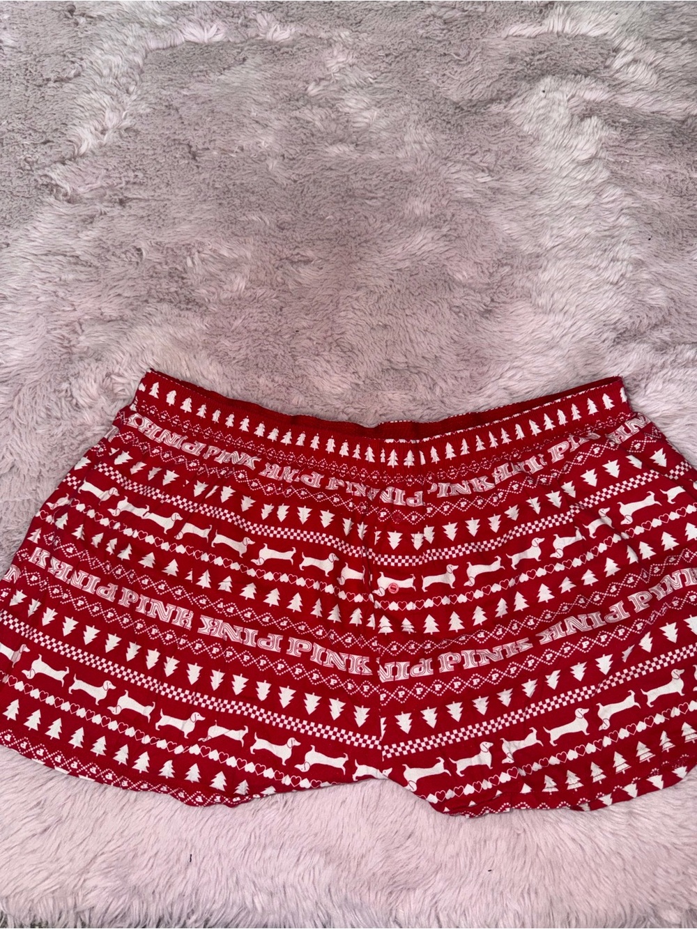PINK Victoria's Secret Red and White Holiday Print High-Waist Lounge Shorts